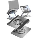 Gampus Laptop Standı Alüminyum Soğutmalı Mıknatıslı Harici Fanlı 360 Derece Döner Ayarlı Ergonomik Stand