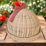 Gamzenin Düşleri Rattan Hasır Kapaklı Kek Fanusu - Naturel - 30x32cm