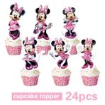 Ganbao 24 Adet Topper Minnie Mouse Parti Malzemeleri Çocuk Kız Bebek Banyo Doğum Günü Partisi Dekorasyon Için Banner Masa Örtüsü Bardak Tabakları ile 8 Misafir Hizmet Vermektedir (Yurt Dışından) - Renkli