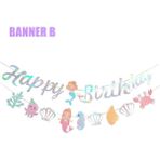 Ganbao Banner B Denizkızı Parti Malzemeleri Denizkızı Tek Kullanımlık Sofra Fincan Tabaklar Masa Örtüsü Denizkızı Doğum Günü Süslemeleri Kızlar (Yurt Dışından) - Renkli