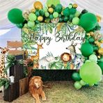 Ganbao Yaprak Balon Seti 3 Jungle Safari Tek Kullanımlık Sofra Doğum Günü Tropikal Yeşillik Parti Kağıt Tabaklar Bardak Masa Koşucu Hawaii Düğün Parti Dekoru (Yurt Dışından) - Renkli