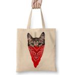Gangster Cat Kedi Bez Çanta Uzun Saplı - Açık Bej - 40 X 40