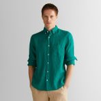 Gant 3230102 Regular Fit Düğmeli Yaka Keten Cepli Yeşil Erkek Gömlek
