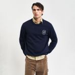 Gant Erkek Lacivert Relaxed Fit Bisiklet Yaka Logolu Kazak - 433-Lacivert - 3XL