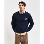 Gant Erkek Lacivert Relaxed Fit Bisiklet Yaka Logolu Kazak 8030221.433 - XL