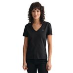 GANT Kadın Siyah V Yaka Regular Fit Logolu T-Shirt