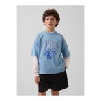 GAP Erkek Çocuk Açık Mavi Mesh Oversized Grafik Jersey T-Shirt