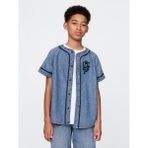 GAP Erkek Çocuk Denim Mavi Denim Gap Logo Beyzbol Jersey Gömlek