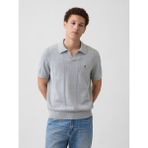 Gap Erkek Gri Relaxed Johnny Yaka Pointelle Triko Polo T-Shirt - XS