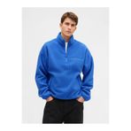 GAP Erkek Kobalt Mavisi Sherpa Oversized Yarım Fermuarlı Logo Sweatshirt