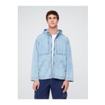 GAP Erkek Mavi Denim Ripstop Oversized Anorak Fermuarlı Ceket