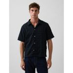 GAP Erkek Siyah Dobby Relaxed Straight-Hem Gömlek