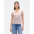 GAP Kadın Açık Pembe V Yaka Grafik T-Shirt