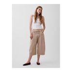 GAP Kadın Bej Mid Rise Kemerli Culotte Barrel Pantolon