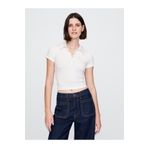 GAP Kadın Beyaz Modern Fitilli Crop Polo T-Shirt