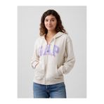 GAP Kadın Kırık Beyaz Logo Fermuarlı Fransız Havlu Kumaş Sweatshirt