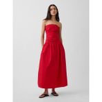 GAP Kadın Kırmızı Poplin Drop-Waist Maxi Elbise
