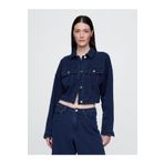 GAP Kadın Koyu Mavi Fransız Havlu Kumaş Crop Icon Denim Ceket