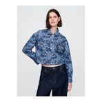 GAP Kadın Mavi Crop Floral Denim Icon Ceket