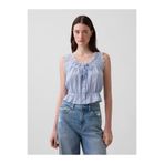 GAP Kadın Mavi Eyelet Tie-Front Crop Peplum Bluz