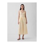 GAP Kadın Sarı Eyelet Seamed Drop-Waist Maxi Elbise
