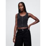 Gap Kadın Siyah Crop Fitilli Atlet - 2XL