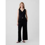 GAP Kadın Siyah Relaxed Keten Karışımlı Wide-Leg Pantolon