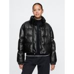 Gap Kadın Siyah Vegan Deri Crop Puffer Şişme Mont