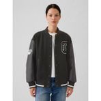 Gap Kadın Siyah Yün Varsity Logo Boyfriend Ceket - XL
