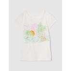 Gap Kız Çocuk Beyaz Grafik Baskılı T-Shirt - 2XL