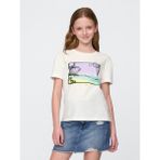 Gap Kız Çocuk Beyaz Grafik Baskılı T-Shirt - M