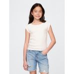 GAP Kız Çocuk Kırık Beyaz Dantel Yaka Pointelle T-shirt