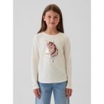 Gap Kız Çocuk Kırık Beyaz Flippy Pullu T-Shirt - 2XL