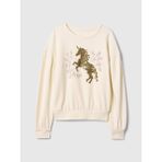 Gap Kız Çocuk Kırık Beyaz Relaxed Flippy-Sequin Grafikli Fransız Havlu Kumaş Sweatshirt - XL
