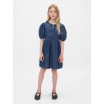 Gap Kız Çocuk Mavi Denim Puff-Sleeve Elbise