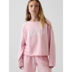 GAP Kız Çocuk Pembe Fransız Havlu Kumaş Wide-Neck Logo Sweatshirt