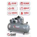 GAP KOMPRESÖR Hava Kompresörü Pistonlu GPK 600 | 600 lt 3 Kafa 12 Bar 10 Hp