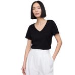 GAP V Yaka Solid Kadın Siyah Günlük Stil T-Shirt 723631008