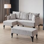 Garaj Home Beste Puflu Köşe Takımı Açık Gri Krem