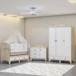 Garaj Home Defne Membran Country Asansörlü Bebek Odası Takımı Beyaz Kombinli Uyku Seti