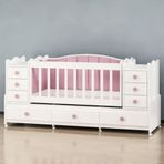 Garaj Home Efe 9 Çekmeceli Pembe Döşemeli Beyaz Büyüyen Beşik