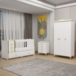 Garaj Home Melina Bebek Odası Yıldız Gold Beyaz 3 Kapaklı ve Şifonyer