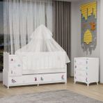 Garaj Home Melina Mdf Çıtalı Beşik ve Şifonyer+ Yatak + Uyku Seti- Denizci - Beyaz