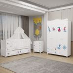 Garaj Home Melina Yıldız 4 Kapaklı Bebek Odası + Yatak + Uyku Seti - Denizci - Beyaz