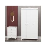 Garaj Home Yıldız 3 Kapaklı Beyaz Dolap ve Şifonyer
