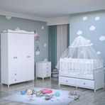 GarajHome Elegant Yıldız Gri Yatak ve Uyku Seti Kombinli 4 Kapaklı Bebek Odası Takımı