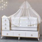 GarajHome Elfin Gold 60x120 cm Uzayan Asansörlü Lüks Uyku Setli Beşik Kombini