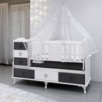 GarajHome Elfin Gri 60x120 cm Uzayan Asansörlü Lüks Uyku Setli Beşik Kombini