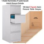 Garanti 1 Adet Dört Çekmeceli Kartoteks Dosya Dolabı 100 Adet 8 Sayfalı Askılı Personel Özlük Dosyası Kampanyalı