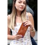 Garbalia Roosevelt Deri Telefon Bölmeli El Saplı Unisex Portföy Cüzdan - Taba